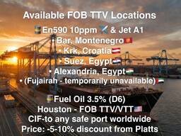 Diesel fuel EN590 10ppm &amp; Jet A1 (Discount from Platts -10%)